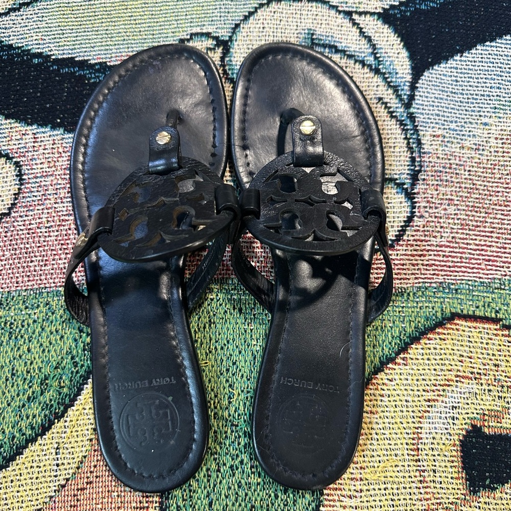 Tory Burch Black Leather Miller Sandals